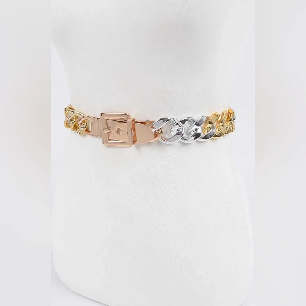 Silver Chunky Metal Chain Statement Belt